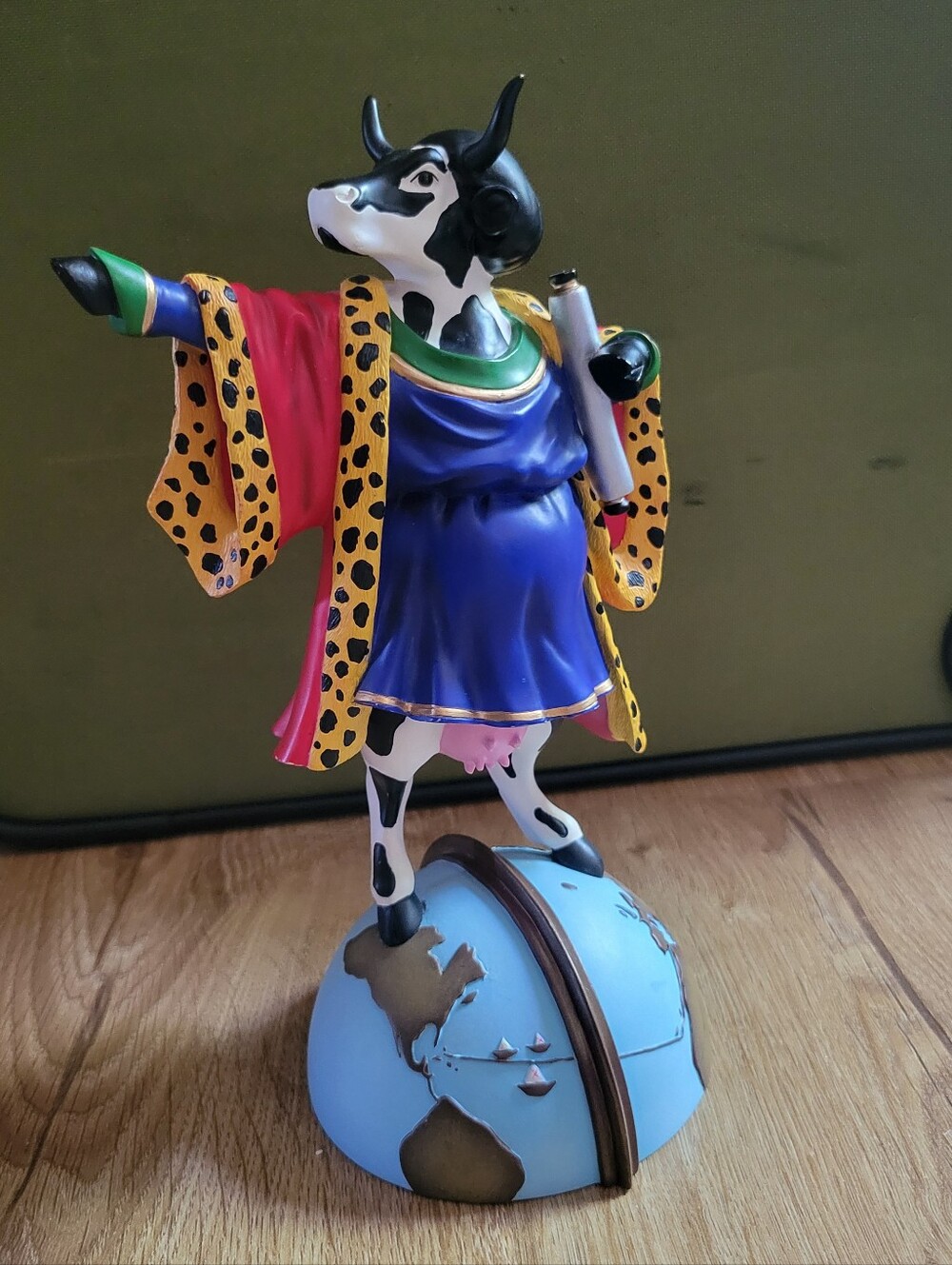 Cow Parade Cowlumbus Figurine in Blue and Yellow Robe - Collectible